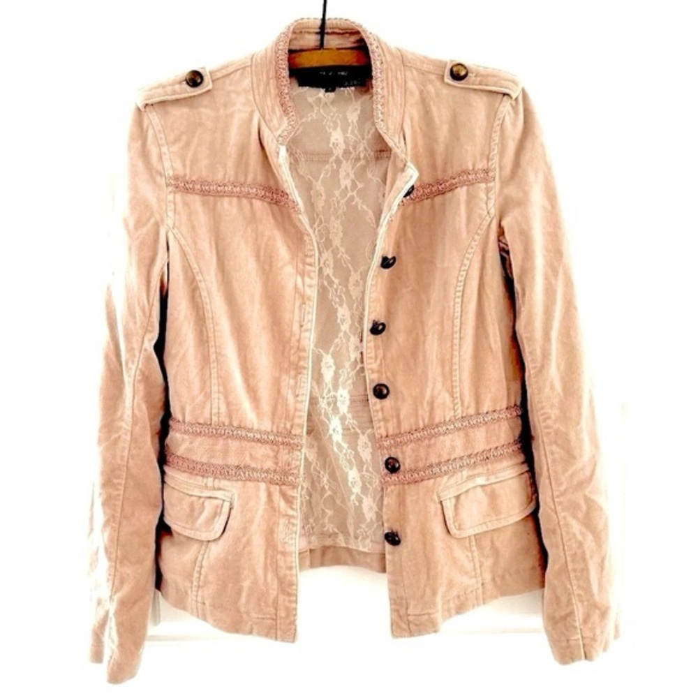 Vintage Y2K Bedo velvet peach pink military button lace fitted waist bohooffice